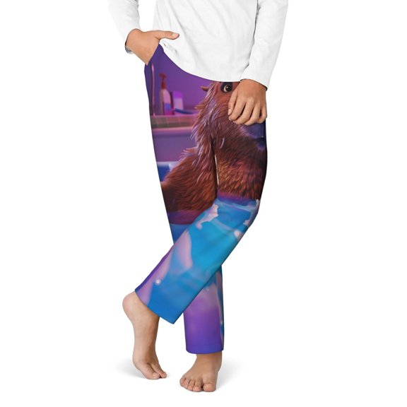 Disketp Capybara Bathtub Fun for Teenagers' Pajama Pants ,Lounge Pants Teen joggers Ideal for Home, School, or Sports-XS(5-6)