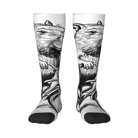 Disketp Capybara Riding Bicycle Print Unisex Contrast Color Stockings Lightweight Breathable Ventilation Ankle Contrast Color Stockings, Contrast Color Stockings for Daily