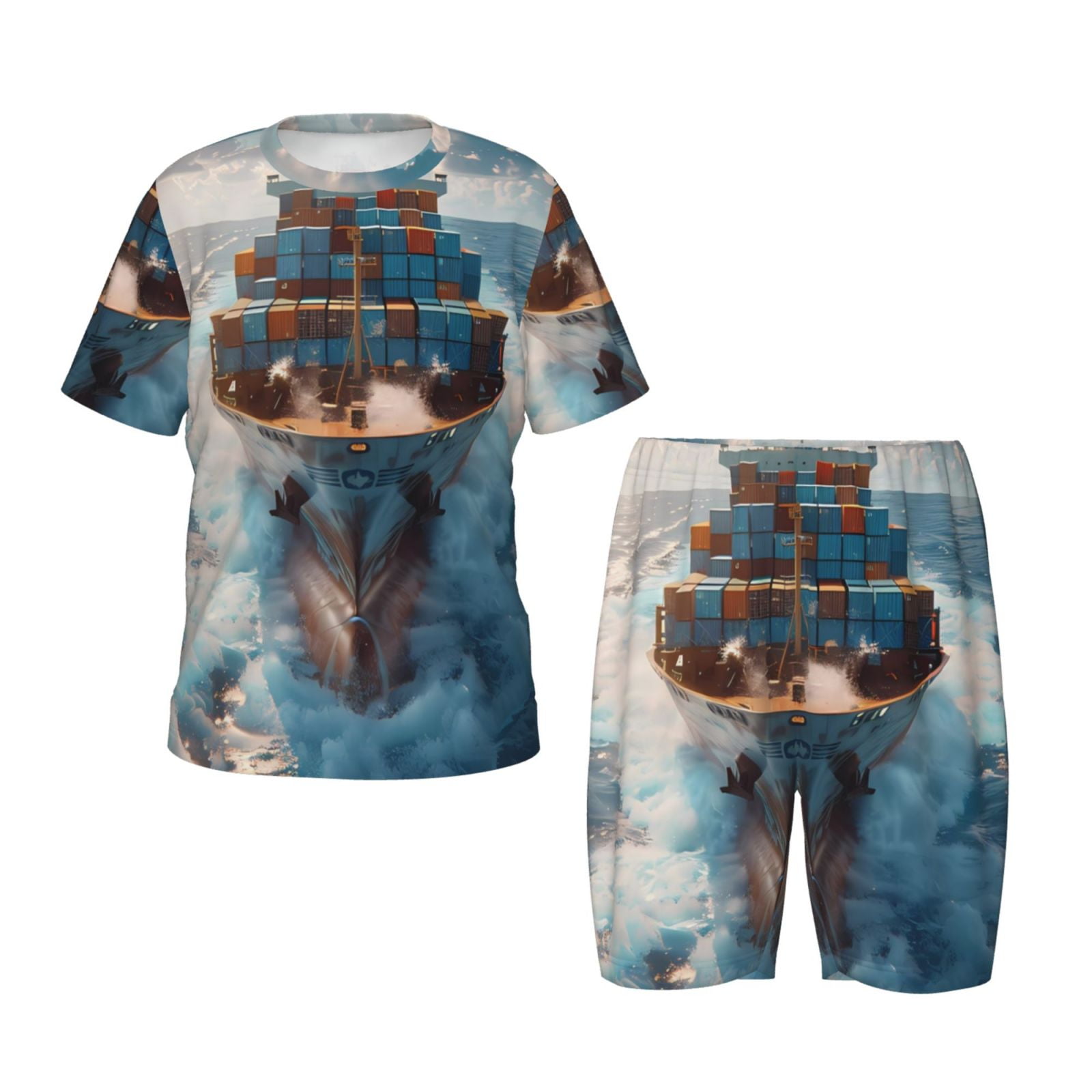 Disketp Cargo Ship At Sea Kids Short Sleeve Pajamas Kids Summer Pjs ...