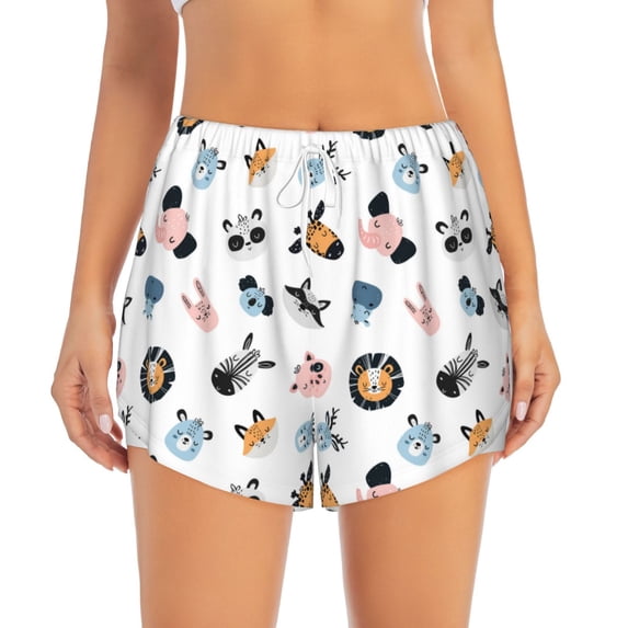 Disketp Cartoon Animals Print Women's Shorts Workout Shorts for Athletic Gym Running Shorts with Phone Pockets Small