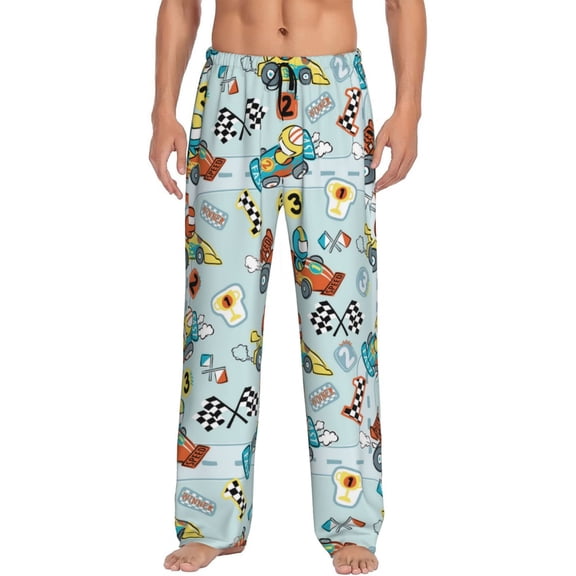 Disketp Cartoon Car Racing Men'S Pajama Pants - Ultra Soft Fleece Sleep And Lounge Pants (Size: S-Xxl)