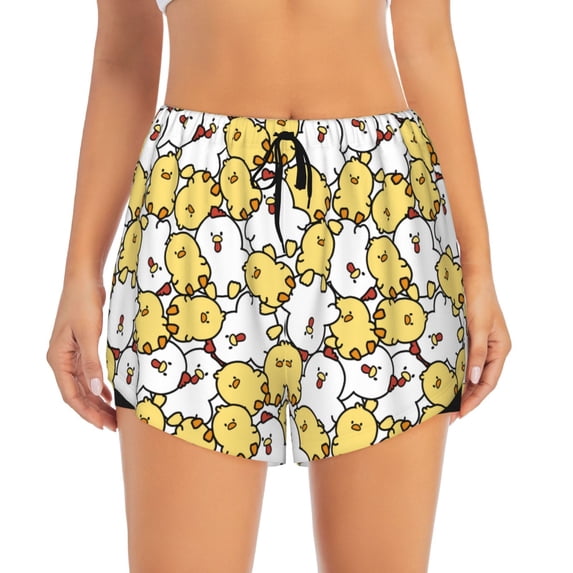 Disketp Cartoon Chicken Print Women's Shorts Workout Shorts for Athletic Gym Running Shorts with Phone Pockets Small