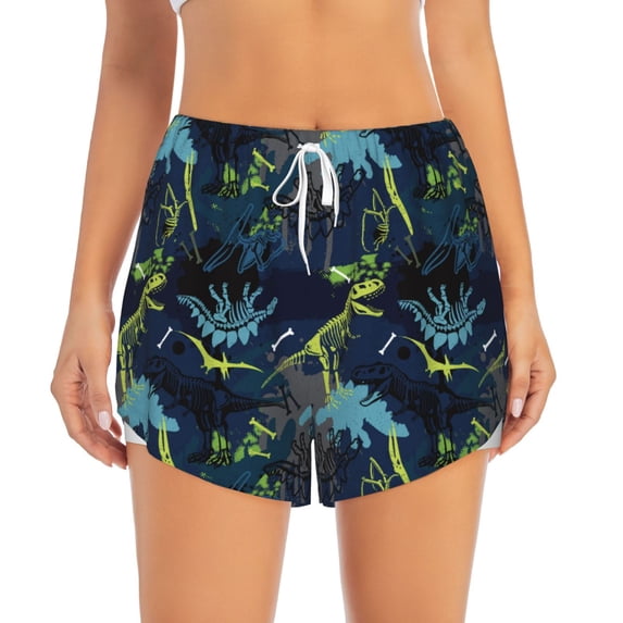 Disketp Cartoon Dinosaur Print Women's Shorts Workout Shorts for Athletic Gym Running Shorts with Phone Pockets XX-Large