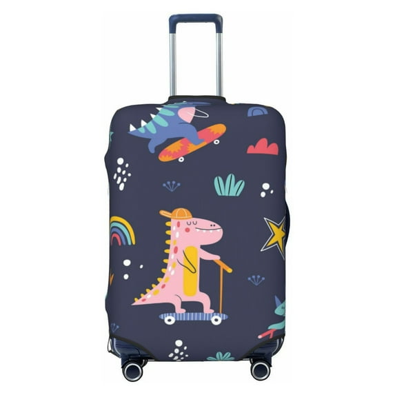 Disketp Cartoon Dinosaur Scooter Sport Blue Elastic Travel Luggage Cover Travel Suitcase Protective Cover For Trunk Case Apply To 18''-32'' Suitcase Cover (Luggage not included)-Medium