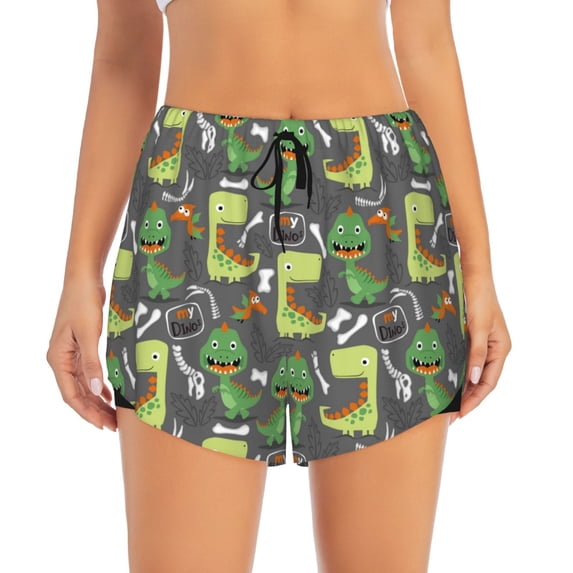 Disketp Cartoon Dinosaurs (2) Print Women's Shorts Workout Shorts for Athletic Gym Running Shorts with Phone Pockets Medium