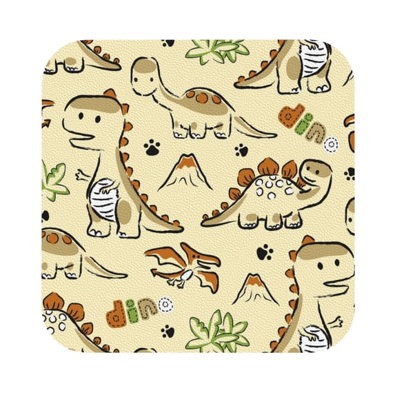 Disketp Cartoon Dinosaurs Funny Coasters,4 Pcs Leather Coasters With Holder, Perfect Housewarming Hostess Gifts,Protect Furniture From Water Marks Scratch