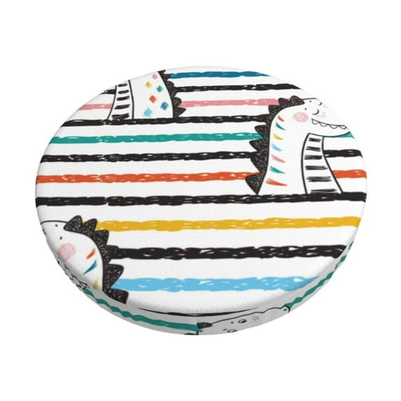 Disketp Cartoon Dinosaurs Stool Covers Round, Super Soft Round Bar Stool Cushion Covers Seat Cushion - 12 Inch