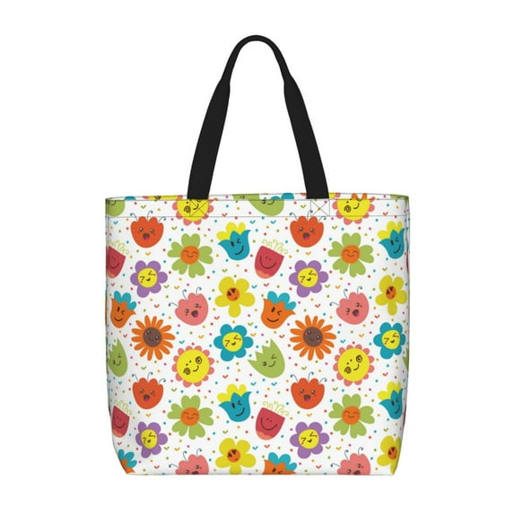Disketp Cartoon Flowers Canvas Tote Bag,Women Shoulder Bag Crossbody Handbag with Zipper Closure