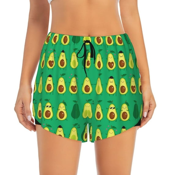 Disketp Cartoon Fruit 1 Print Women's Shorts Workout Shorts for Athletic Gym Running Shorts with Phone Pockets Medium
