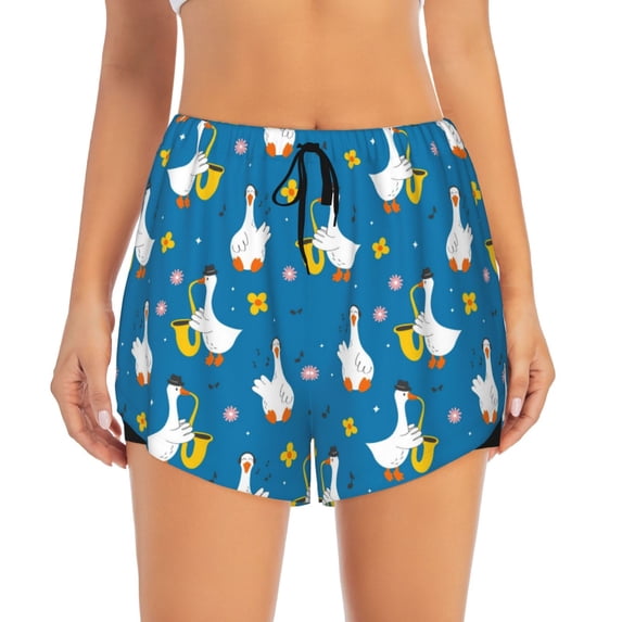 Disketp Cartoon Goose Print Women's Shorts Workout Shorts for Athletic Gym Running Shorts with Phone Pockets