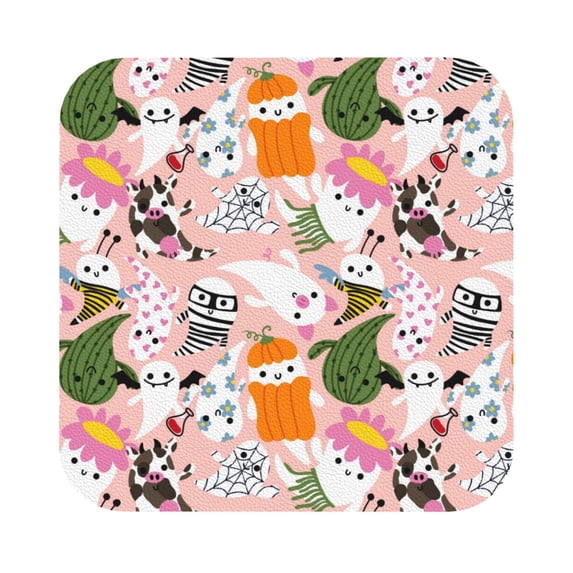 Disketp Cartoon Halloween Funny Coasters,6 Pcs Leather Coasters with Holder, Perfect Housewarming Hostess Gifts,Protect Furniture from Water Marks Scratch and Damage