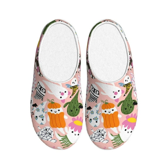 Disketp Cartoon Halloween Women's Men's Slippers Plush Slip-On House Slipper for Winter Indoor Soft Cushion Non-slip Fluffy Slides Slippers-46/47