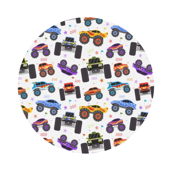 Disketp Cartoon Monster Trucks1 Funny Coasters,6 Pcs Leather Coasters With Holder, Perfect Housewarming Hostess Gifts,Protect Furniture From Water Marks Scratch And Damage