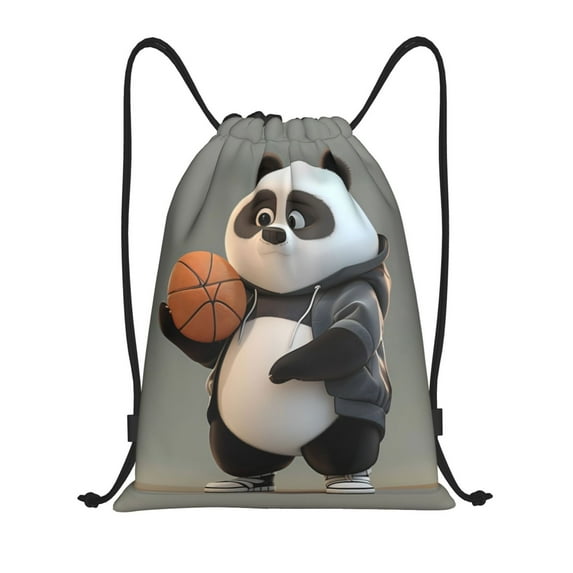 Disketp Cartoon Pandas Basketball Drawstring Backpack Drawstring Gym Bags Draw String Bags for Sports, Gym, Travel, Swimming, Beach-Small