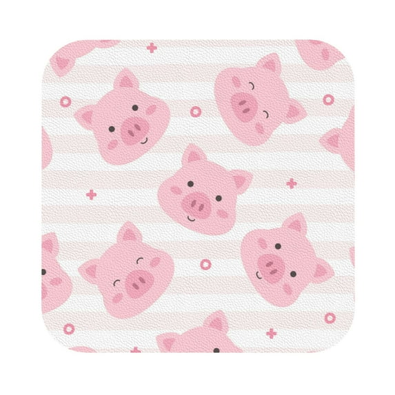 Disketp Cartoon Pig Funny Coasters,4 Pcs Leather Coasters With Holder, Perfect Housewarming Hostess Gifts,Protect Furniture From Water Marks Scratch And Damage