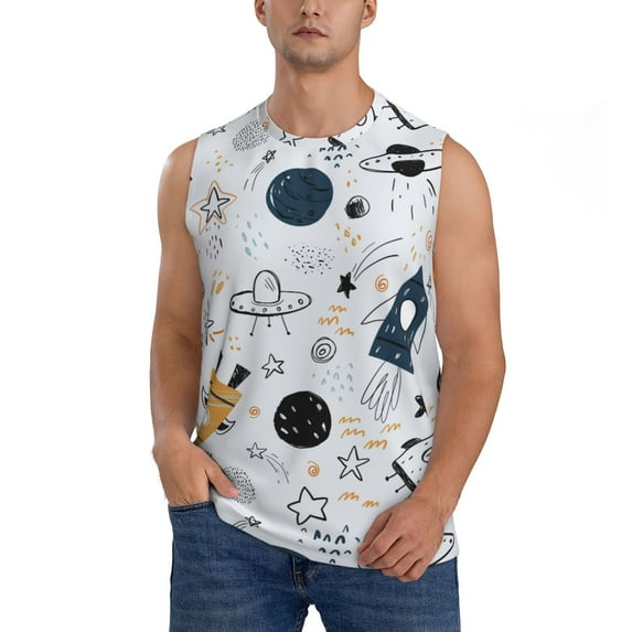 Disketp Cartoon Planets Sleeveless Tshirts For Men, Muscle Shirts For Men Dry Fit Tank Top-Large