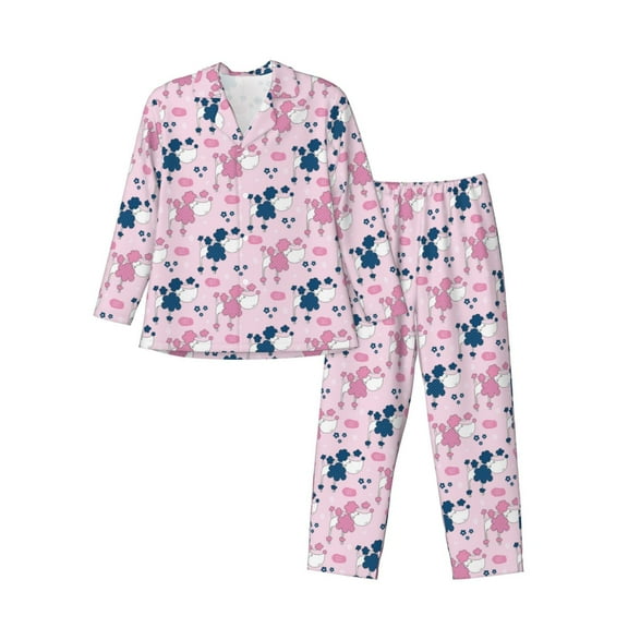 Disketp Cartoon Poodle Dog Mens Pajama Set, Soft Warm Long Sleeve Sleepwear, Cozy Button-Down Pjs for Men-Medium