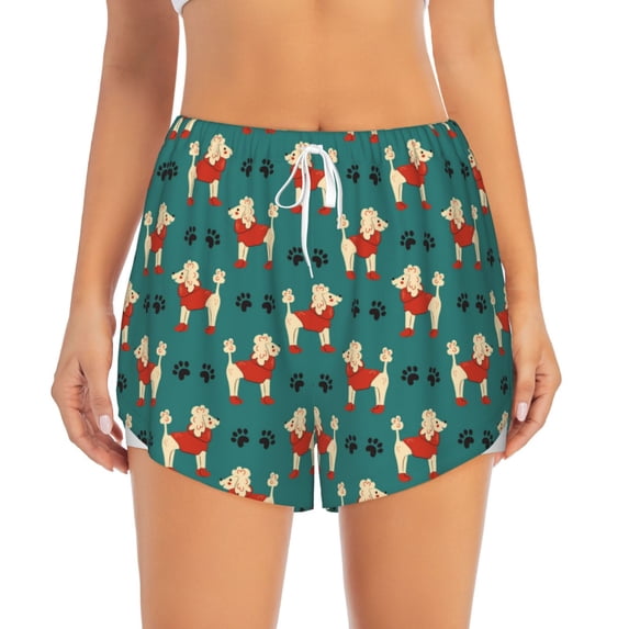 Disketp Cartoon Poodle Dog Print Women's Shorts Workout Shorts for Athletic Gym Running Shorts with Phone Pockets XX-Large