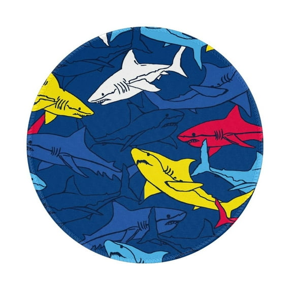 Disketp Cartoon Shark Small Mouse Pad 7.9x7.9 Inches,Washable Round Mousepad For Office Laptop Computer,Non-Slip Rubber Base Mouse Pads For Wireless Mouse