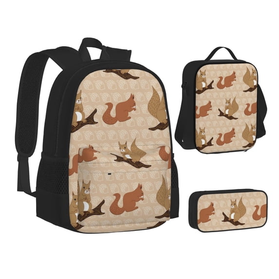 Disketp Cartoon Squirrel Large Capacity Backpack Lunch Bag Pencil Case Combination 3 Piece Set for Student