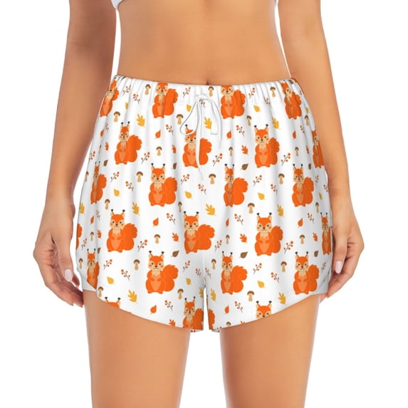 Disketp Cartoon Squirrel Print Women's Shorts Workout Shorts for Athletic Gym Running Shorts with Phone Pockets Medium