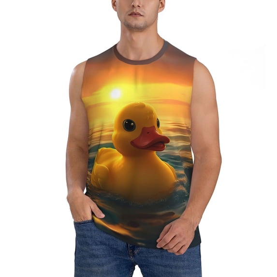 Disketp Cartoon Swimming Yellow Duck Sleeveless Tshirts for Men, Muscle Shirts for Men Dry Fit Tank Top-Large