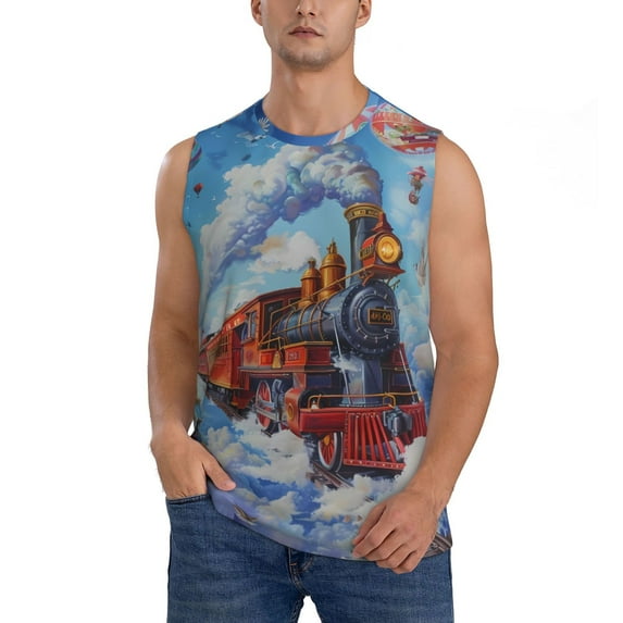 Disketp Cartoon Train Hot Air Balloon Sleeveless Tshirts for Men, Muscle Shirts for Men Dry Fit Tank Top-Large