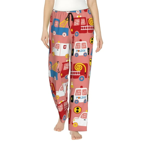 Disketp Cartoon With Traffic Elements Print Women'S Comfy Pajama Pants Casual Drawstring Palazzo Lounge Wide Leg Pants
