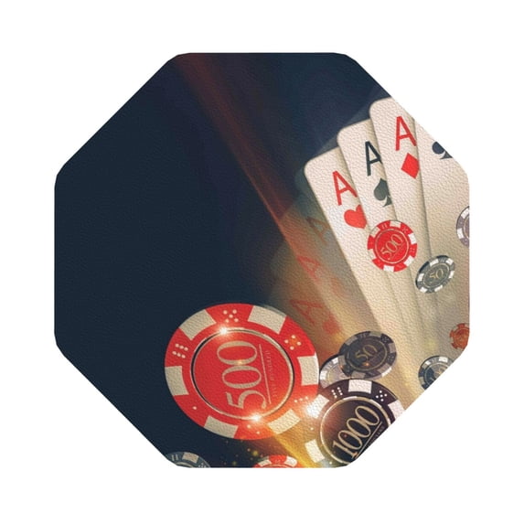 Disketp Casino Poker Chips Funny Coasters,4 Pcs Leather Coasters With Holder, Perfect Housewarming Hostess Gifts,Protect Furniture From Water Marks Scratch