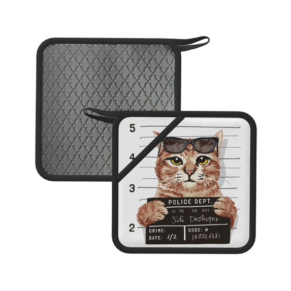 Disketp Cat Holding Mugshot Sign Pot Holders Kitchen Insulation Mats Heat Resistant Pot-Holder Oven Anti-Scald Pads for Cooking Baking, 7.1*7.1inch