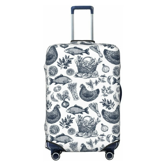 Disketp Chicken And Fish Elastic Travel Luggage Cover Travel Suitcase Protective Cover For Trunk Case Apply To 18''-32'' Suitcase Cover-Large