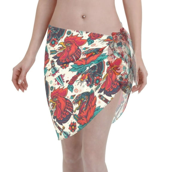 Disketp Chicken Women Swimsuit Cover Up Short Chiffon Summer Beach Sarong Bikini Wrap Skirt Bathing Suit