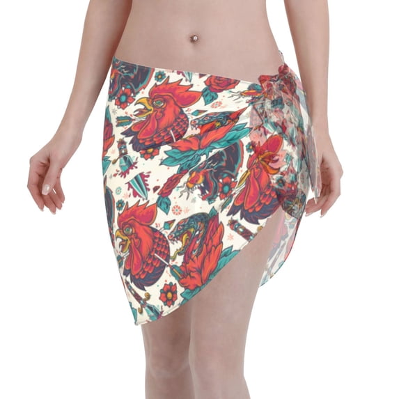 Disketp Chicken Women Swimsuit Cover Up Short Chiffon Summer Beach Sarong Bikini Wrap Skirt Bathing Suit