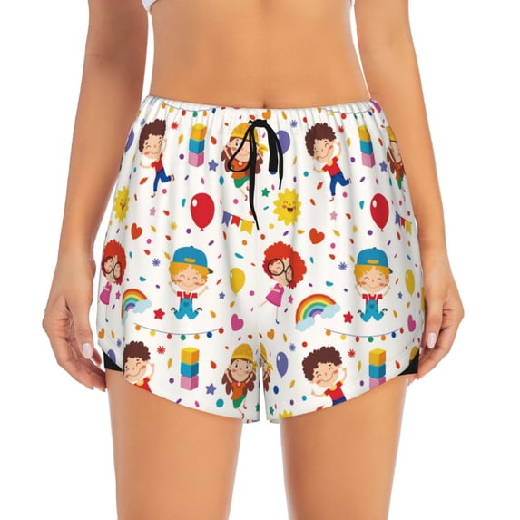 Disketp Childrens Party Print Women's Shorts Workout Shorts for Athletic Gym Running Shorts with Phone Pockets XX-Large