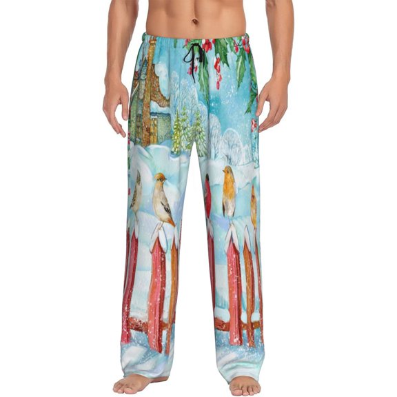 Disketp Christmas Birds Men'S Pajama Pants - Ultra Soft Fleece Sleep And Lounge Pants (Size: S-Xxl)
