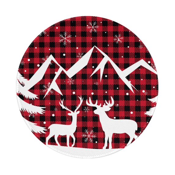 Disketp Christmas Buffalo Plaid Small Mouse Pad 7.9x7.9 Inches,Washable Round Mousepad For Office Laptop Computer,Non-Slip Rubber Base Mouse Pads For Wireless Mouse
