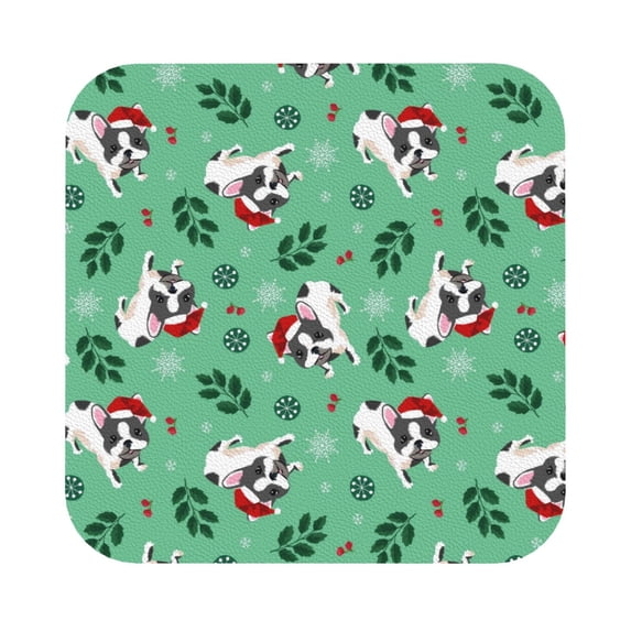 Disketp Christmas French Bulldog Funny Coasters,6 Pcs Leather Coasters With Holder, Perfect Housewarming Hostess Gifts,Protect Furniture From Water Marks Scratch And Damage