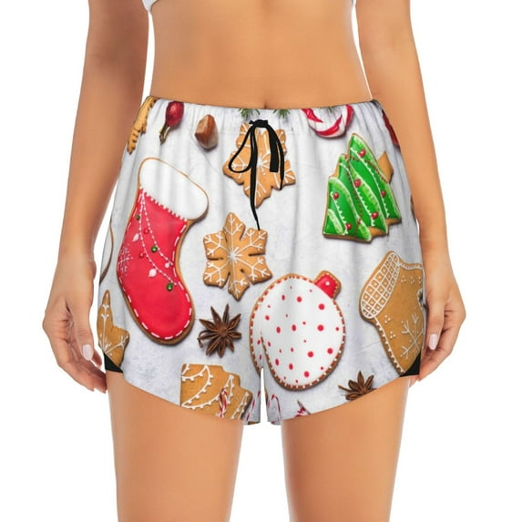 Disketp Christmas Gingerbread Cookies Print Women's Shorts Workout Shorts for Athletic Gym Running Shorts with Phone Pockets Large