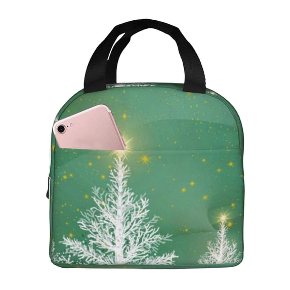 Disketp Christmas Green Lunch Bag for Women Men, Leakproof Thermal Cooler Sack Food Handbags Case High Capacity forTravel Work School Picnic