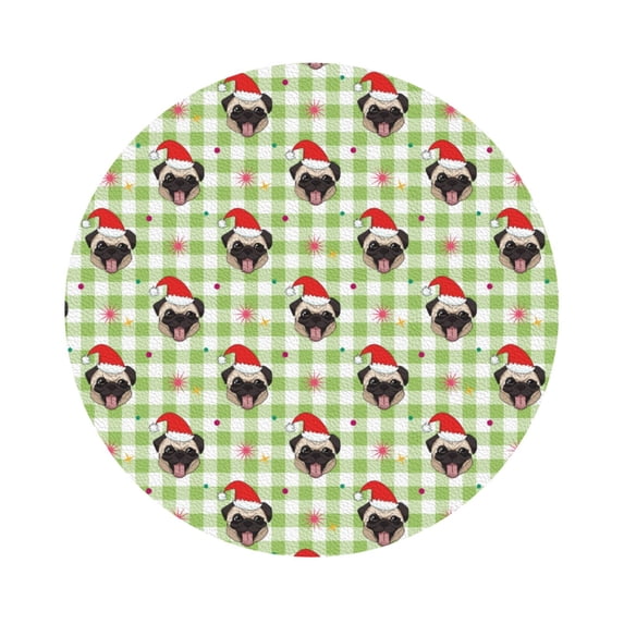 Disketp Christmas Hat French Bulldog Funny Coasters,6 Pcs Leather Coasters with Holder, Perfect Housewarming Hostess Gifts,Protect Furniture from Water Marks Scratch and Damage,Round Shape