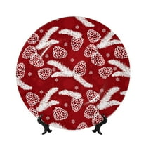 Disketp Christmas Holiday Pinecone Ceramic Plate Dinner Plates Bone China Decorative Plates Art Ceramic Ornaments for Wall Hanging Decoration -6in
