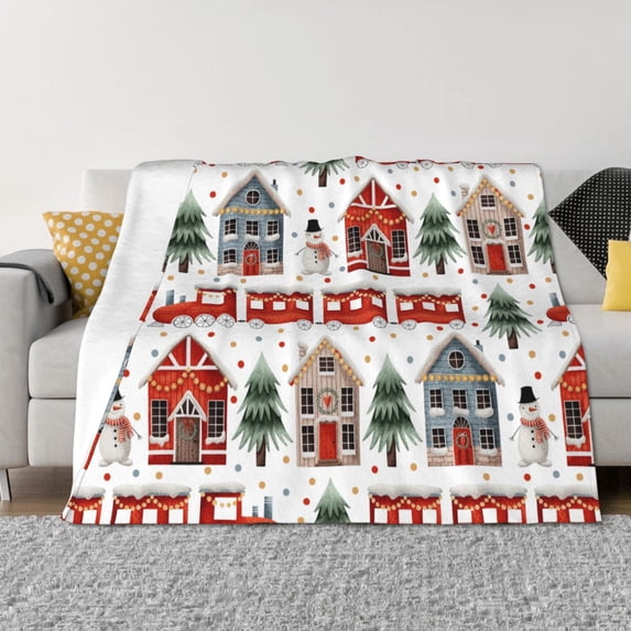 Disketp Christmas Houses Flannel Blankets - Thick and Warm Blanket for Winter, Soft Fuzzy Plush King Blanket for All Seasons60"x50"