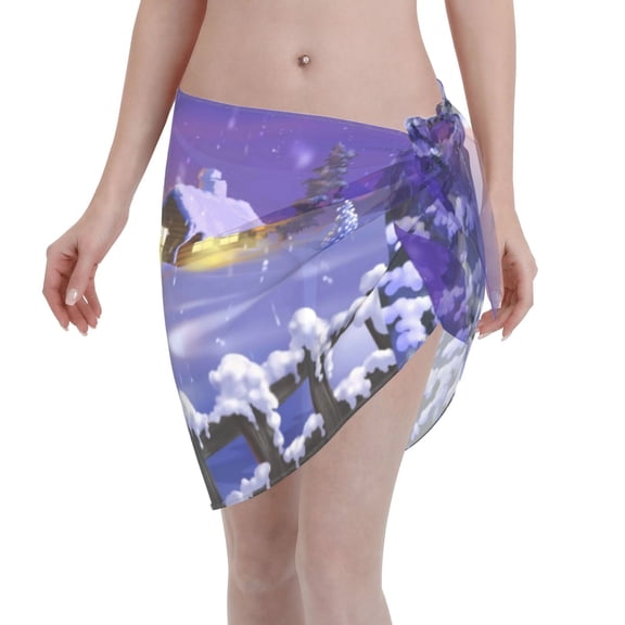 Disketp Christmas Igloo Women Swimsuit Cover Up Short Chiffon Summer Beach Sarong Bikini Wrap Skirt Bathing Suit