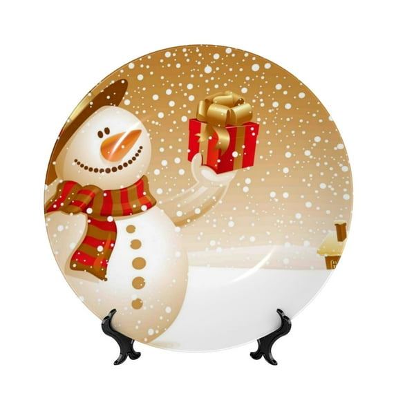 Disketp Christmas Snowman Gift Ceramic Plate Dinner Plates Bone China Decorative Plates Art Ceramic Ornaments for Wall Hanging Decoration -8in
