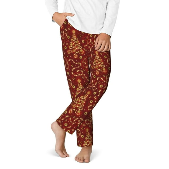 Disketp Christmas Tree On A Red Background for Teenagers' Pajama Pants ,Lounge Pants Teen joggers Ideal for Home, School, or Sports-Large