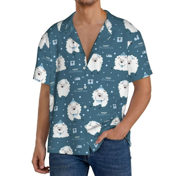 Disketp Christmas sheep Men's Hawaiian, Shirts Button Down Holiday Beach Shirts-{sizeName}-3X-Large