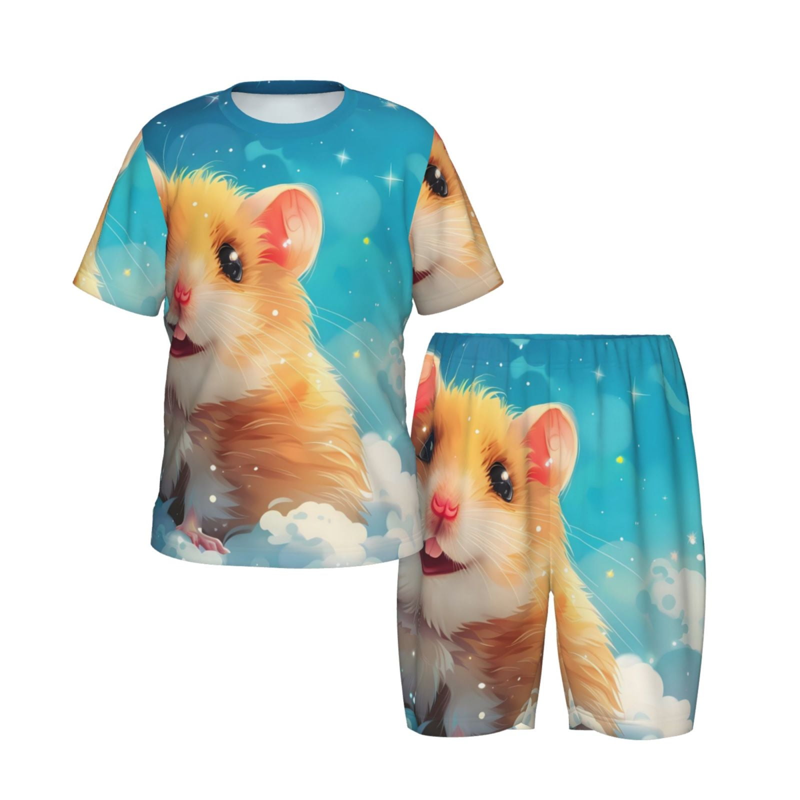 Disketp Cloud Cute Hamster for Kids Short Sleeve Pajamas Kids Summer Pjs Children pajamas XX Large