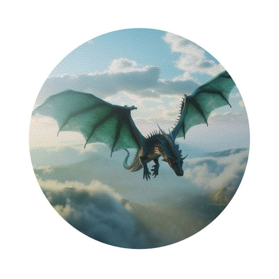 Disketp Cloud Sky Green Dragon Funny Coasters,6 Pcs Leather Coasters with Holder, Perfect Housewarming Hostess Gifts,Protect Furniture from Water Marks Scratch and Damage