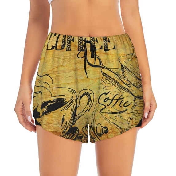 Disketp Coffee Vintage Print Women's Shorts Workout Shorts for Athletic Gym Running Shorts with Phone Pockets XX-Large