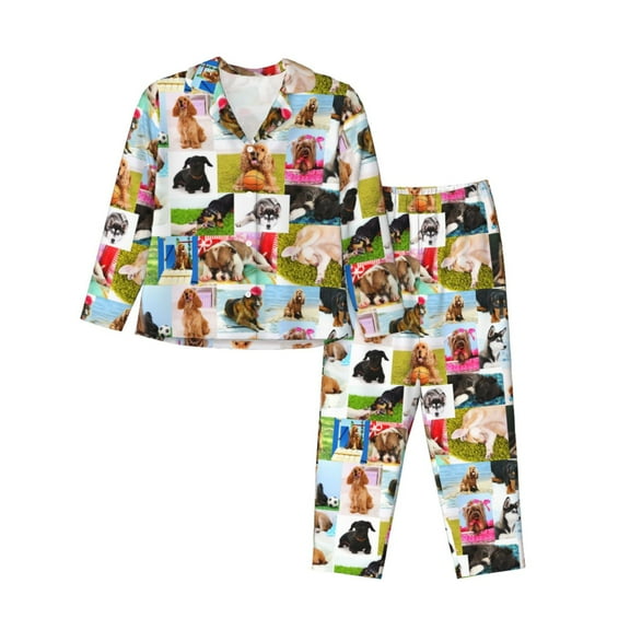 Disketp Collage of pretty dogs Pajamas Set Long Sleeve Sleepwear Womens Button Down Nightwear Pj Sets-Large